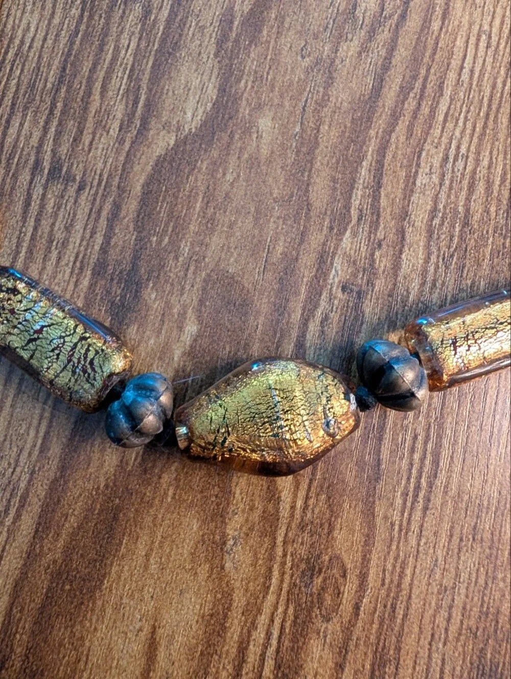 Metallic Amber Gold Glass Artisan Bead Statement Necklace